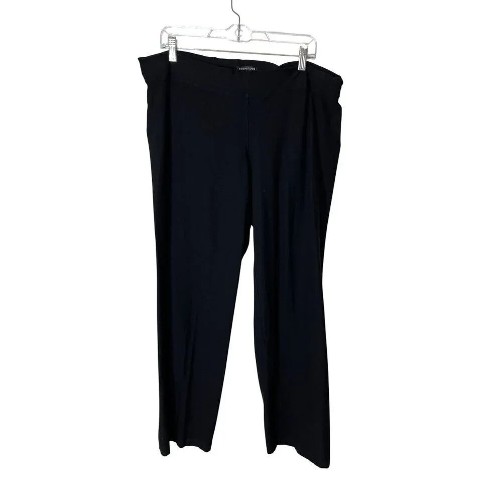 Eileen Fisher Black Wide-Leg Pull-On Pants Womens L - Picture 2 of 9